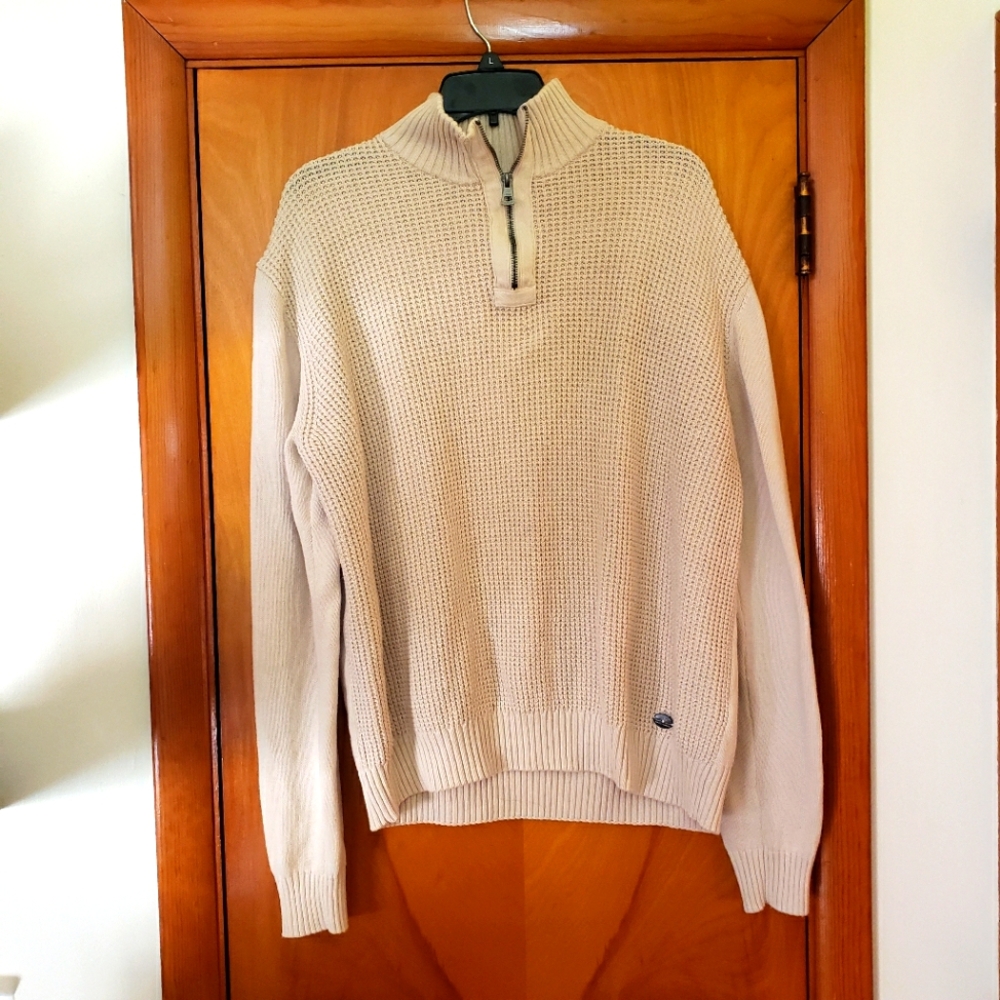 Men's Ecru Natural Cotton Waffle Weave Sweater by Weatherproof